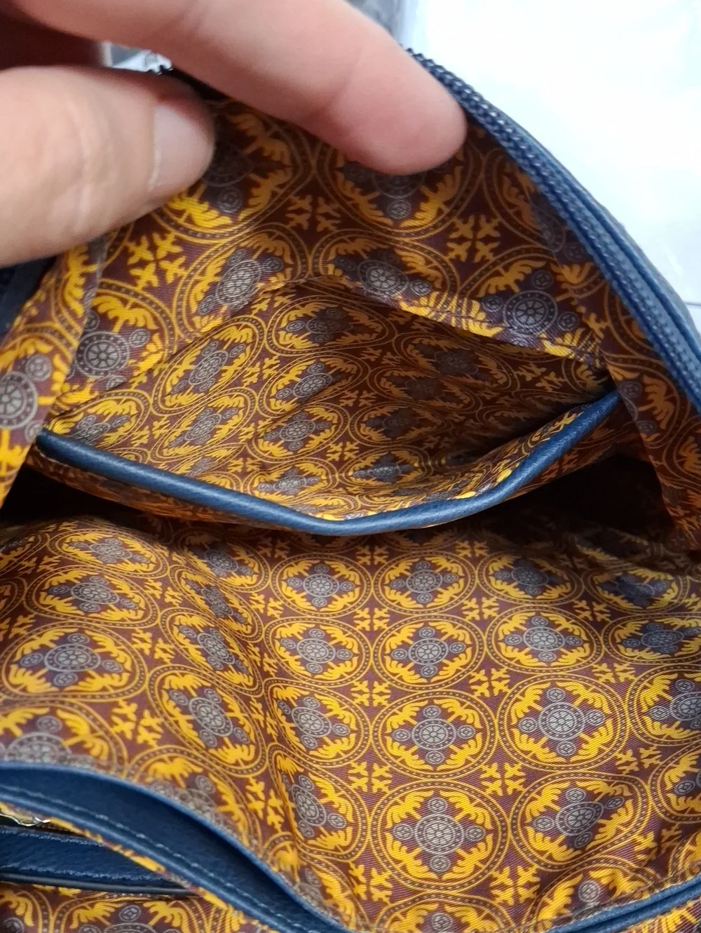 Blue Crossbody Shoulder Bag Multi Pockets Gold Hardware Preloved 10x1x1